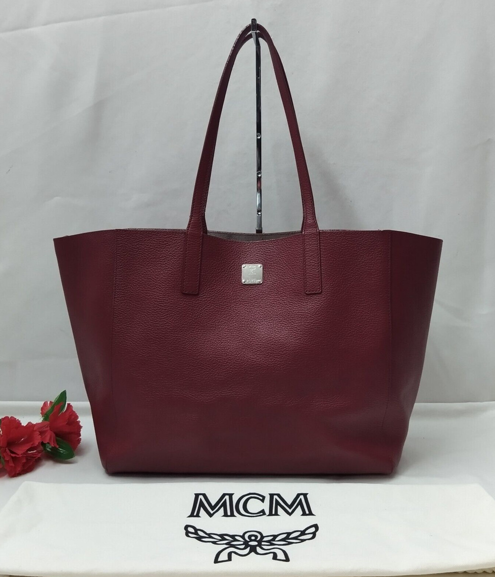 MCM Wandel Red Ruby Tan Leather Reversible Double Handle Shopper Tote Bag